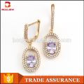 2016 Vogue 925 sterling silver Russian gold plated jewelry earrings with zircon and purple stone